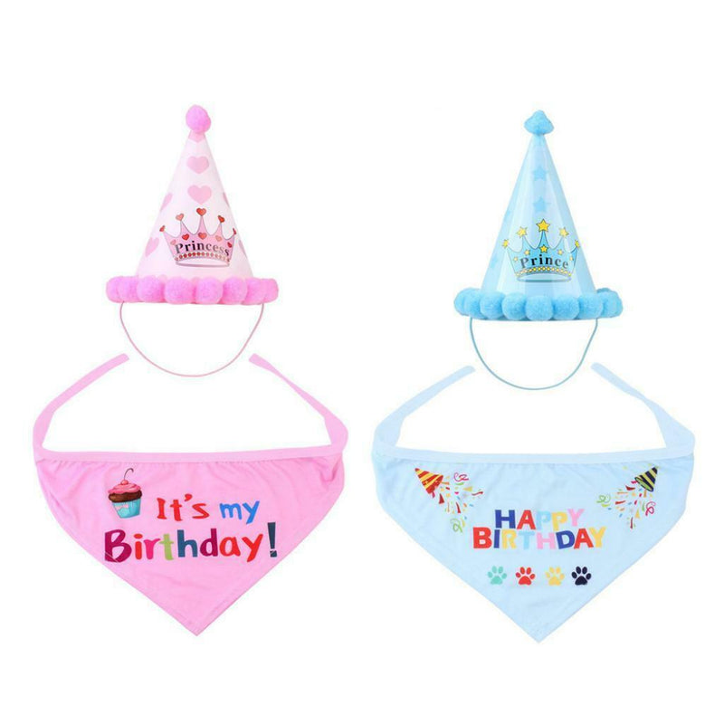 2pcs Pet Dog Cat Birthday Party Hat Lovely Happy Birthday Cap Scarf Set