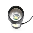 Outdoor T6 COB Flashlight Zoomable LED Torch USB Rechargeable Light Lamp Black