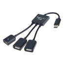 2 X USB-A/F + Micro USB Female to USB3.1 Type-C Male Extender Cable OTG Hub