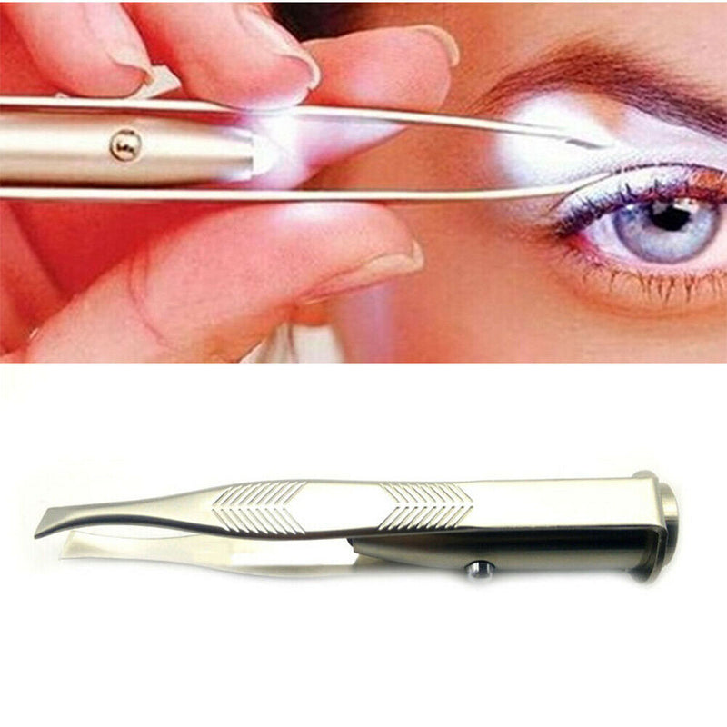 Fashion Safe Eyelash Eyebrow Hair Removal Tweezers Makeup Tool With Led Light