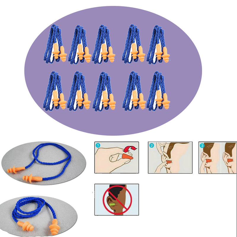 10pc Soft Silicone Cord Ear Plugs Reusable Anti Noise Snore Earplugs Great Sleep