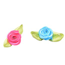 100 Pcs Rose Ribbon DIY Applique Accessiories with Leaf Fabric Flower for  OZ