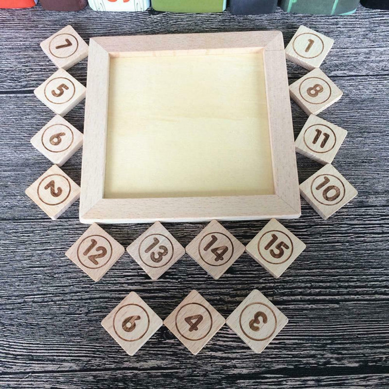 15 Sliding Tiles Math IQ Game Toys Wooden Brain Game for Adults Children