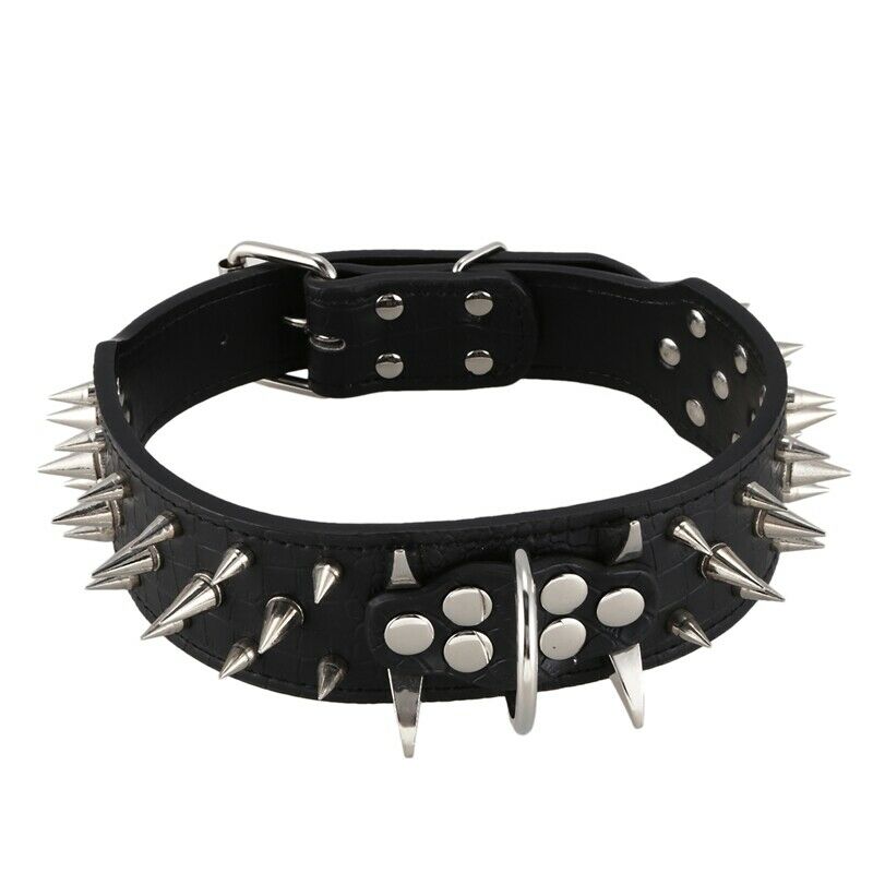 Sharp Spiked Studded PU Leather Collar for Large Dog Pet Pitbull Mastiff Du