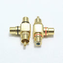 2Pcs RCA Audio Splitter Plug Socket RCA Adapter Converter 1 Male to 2 Female