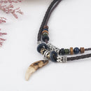 Charm Men's Wolf Tooth Pendant Leather Beaded Weaved Necklace Gift Boho Jewelry