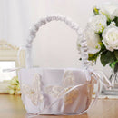 Ivory White Satin Wedding Flower Girl Basket with Bow Lace Butterfly Decoration