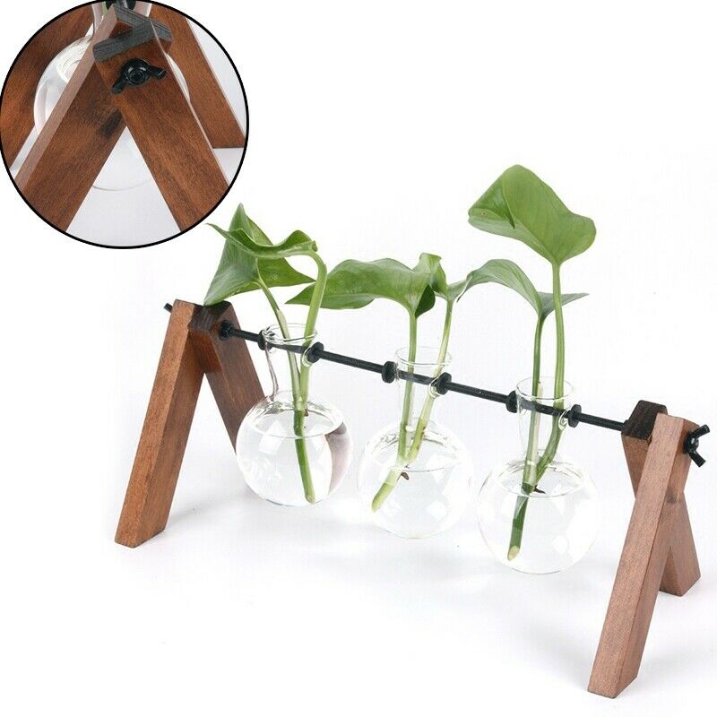 Diy Home Garden Wooden Rack Transparent Vase Glass Plant Hydroponics Tablet Z6M3