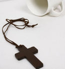 Stylish Modish Ladies Retro Wooden Cross Pendants Synthetic Leather Necklace