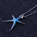 Blue Starfish Opal Necklace Pentagram Star Pendant Chain Ocean Theme Jewelry NEW