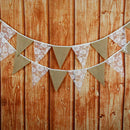 Linen Burlap Fabric Bunting Banner Lace Flowers Flag Pennant Banner Wedding