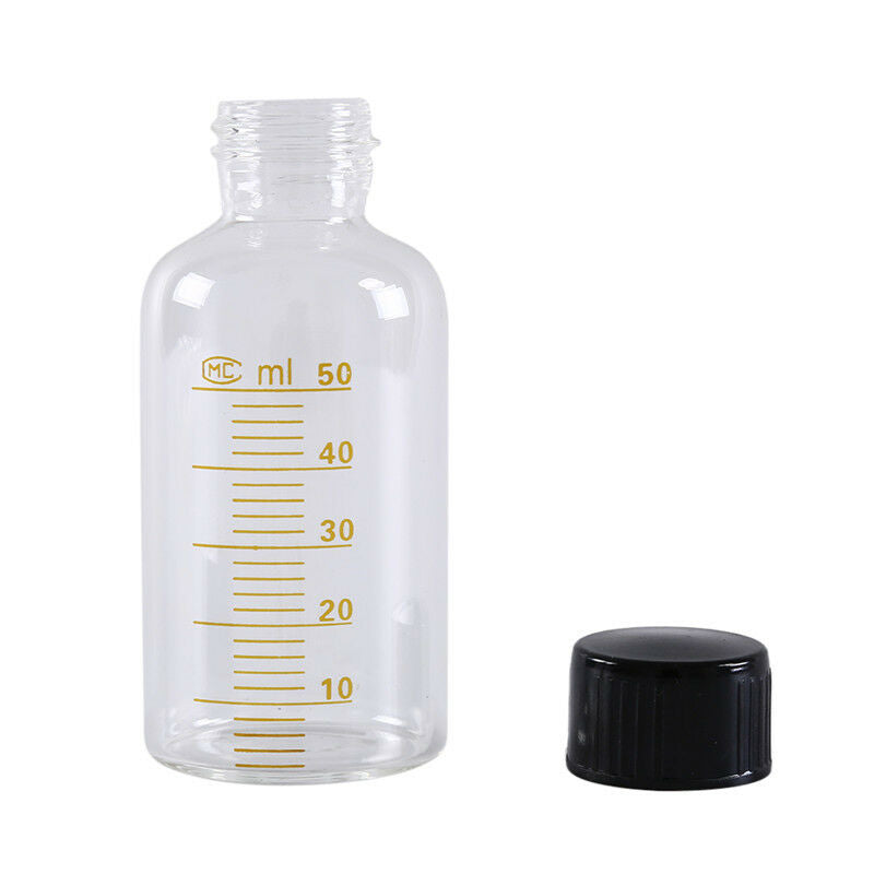 1pcs 50ml Scale lab glass vials bottles clear containers with black screw cap0K