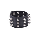 Three Row Spikes Rivet Stud Wide Cuff PU Leather Punk Gothic Rock BraceletTO