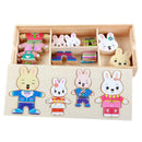 Baby Wooden Jigsaw Puzzle Dressing Game Rabbit Change Clothes Children Toys