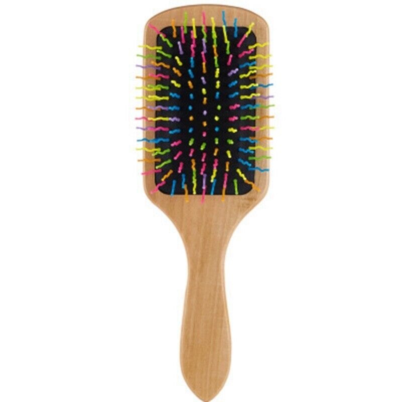 Natural Wooden Hair Brush, Natural Rainbow Wooden Paddle Hair Brush S8E4