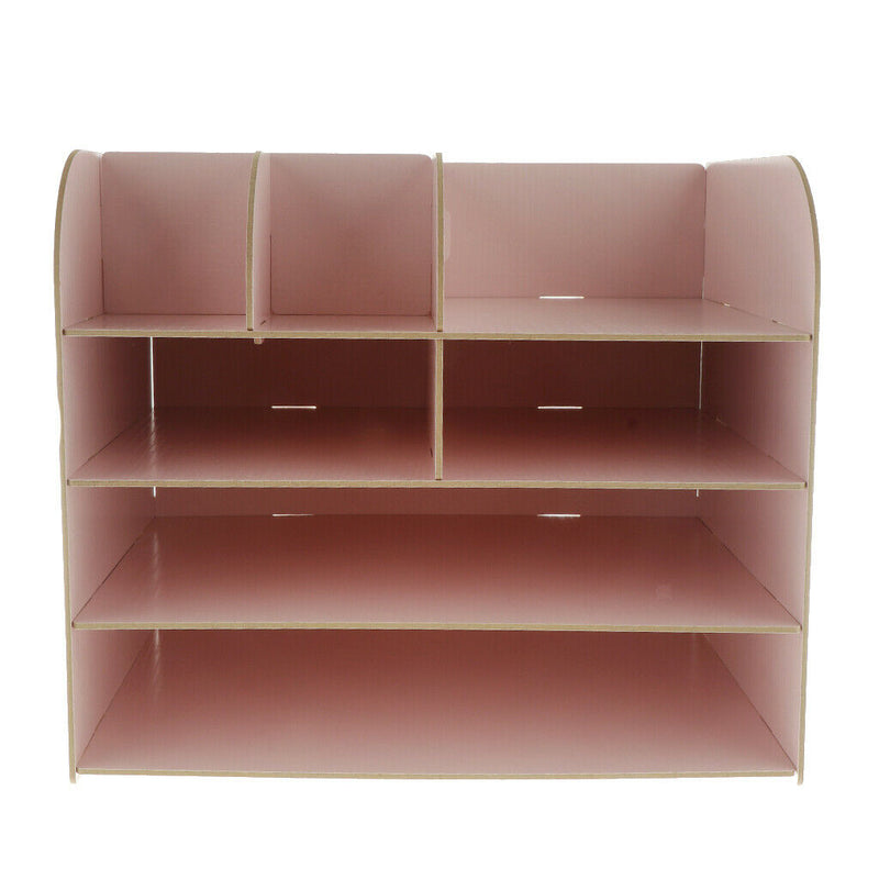 Desktop Organizer Office Storage Rack Wood Display Shelf Display Pink