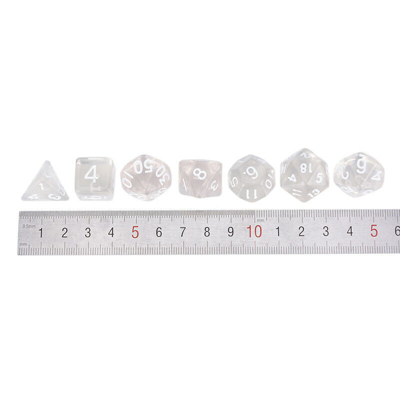 7pcs/lot White Polyhedral Transparent Dices Multi-side With Cloth Bag For Game-+