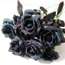 Black Open Roses Bush 10 Artificial Silk Flowers Bouquet Mens Perpect Love