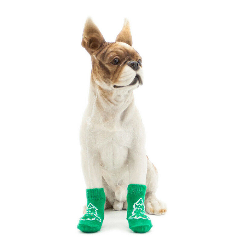 Pet Dogs Christmas Tree Anti-slip Knit Cotton Short Socks 4PCS/Set XL green