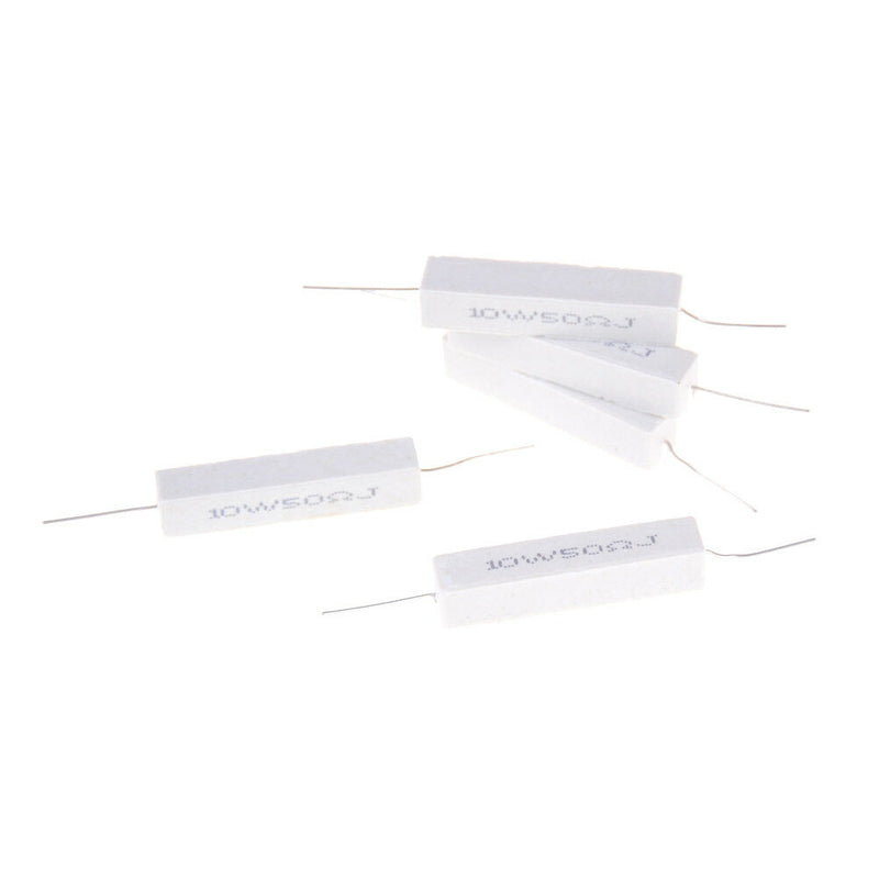 5 Pcs 10W 50 Ohm 5% Ceramic Cement Power Resistor 10 Watt 10W50RJ JR