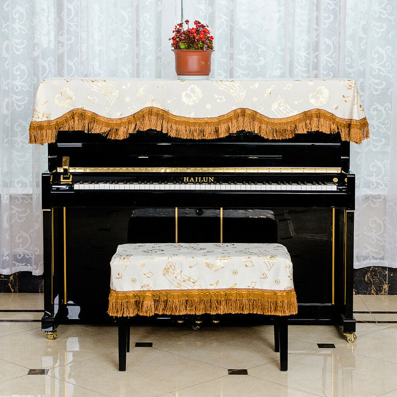 Universal Upright Piano Dustproof Top Cover Cloth with Tassel Decor for Standard