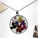 Pressed Flower Round Pendant Necklace F5H7