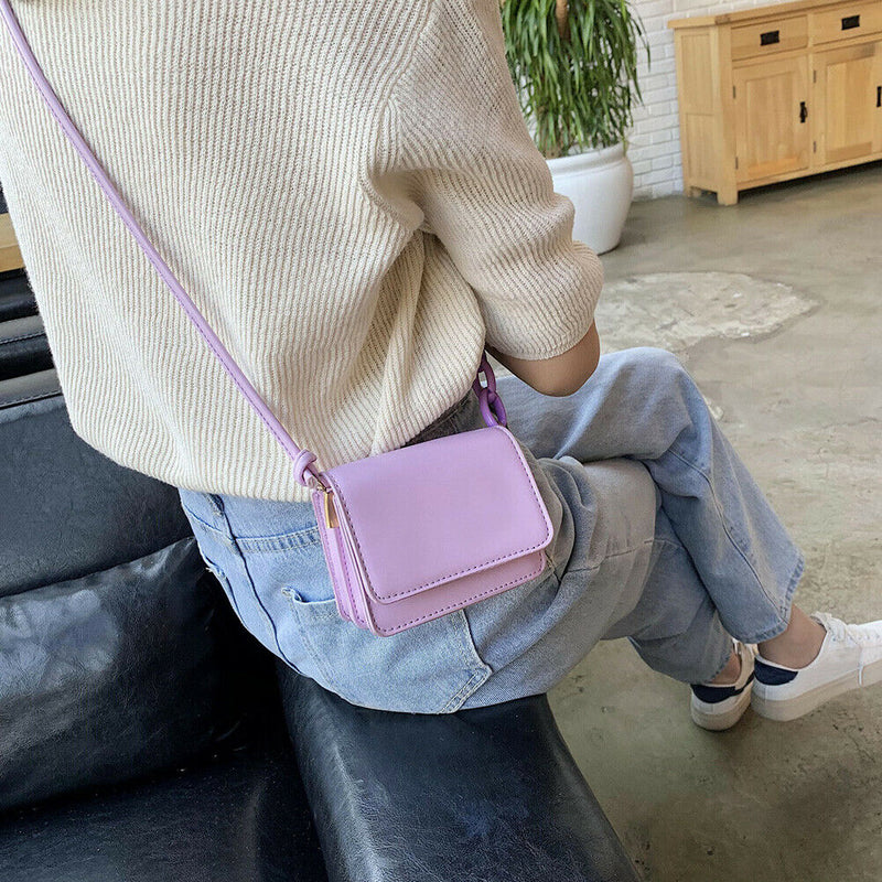 Leather Women Messenger Bag Mini Square Shoulder Satchel Handbags (Purple)