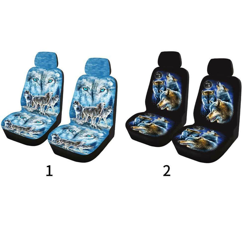 Front Saddle Washable Wolf Printed Car Seat Cover Anti Slip Interior Decoration