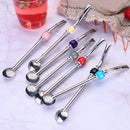 Stainless Steel Yerba Mate Straw Spoon Bombilla Tea Strainer Colander-Yellow