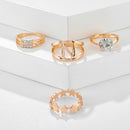 4pcs Rhinestone Ring Star Geometric Knuckle Ring Women Wedding Jewelry Gift A