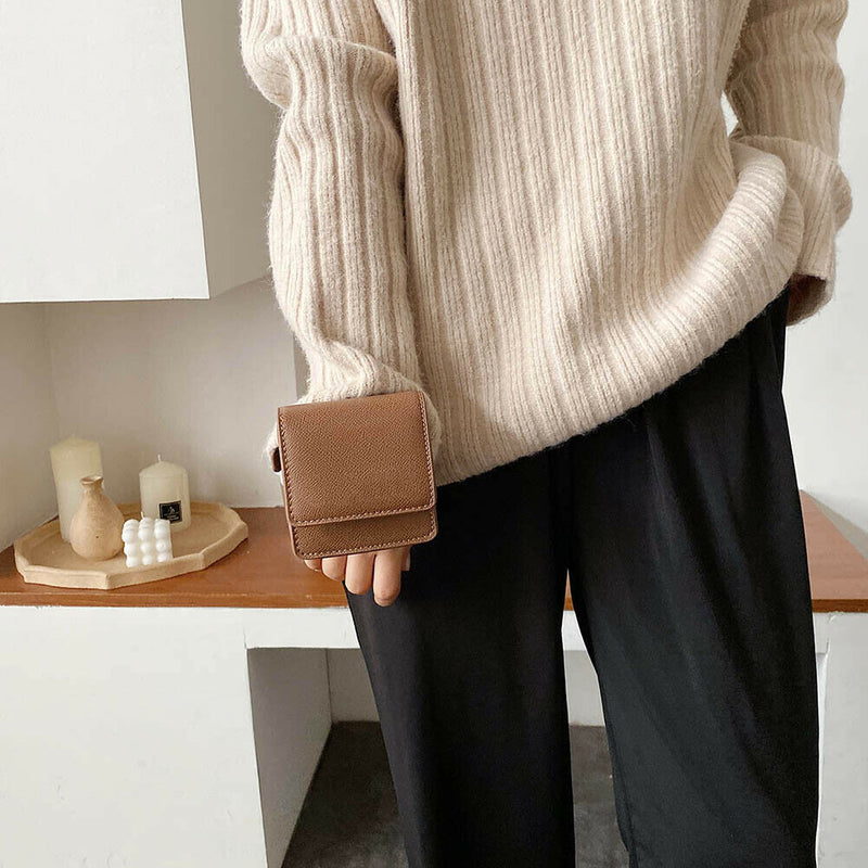 Women Solid Mini Wrist Bag Leather Purse Wristlet Clutch Handbag (Coffee)