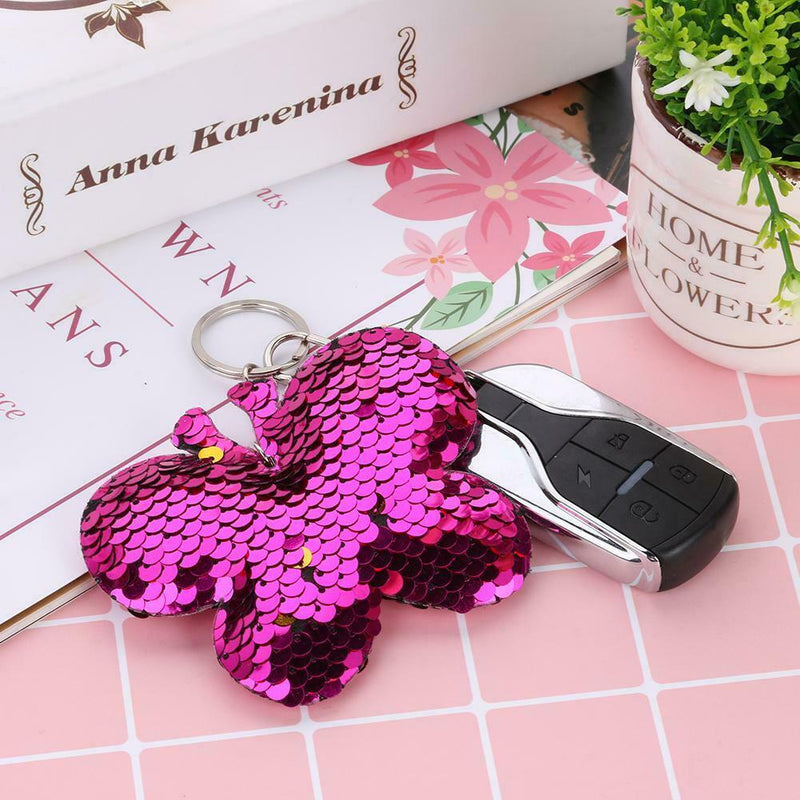 Butterfly Keychain Glitter Sequins Key Ring Women Car Bag Pendant (Purple) A