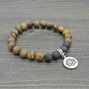 Fashion Women Tiger Eye Stone Flower Pendant Strand Bracelet Jewelry Gift