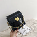 Women Bucket Shoulder Bag Leather Love Buckle Chain Crossbody Bags (Black)