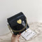 Women Bucket Shoulder Bag Leather Love Buckle Chain Crossbody Bags (Black)