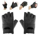 Mens Outdoor Black Soft Leather Driving Motorcycle Biker Fingerless Gloves