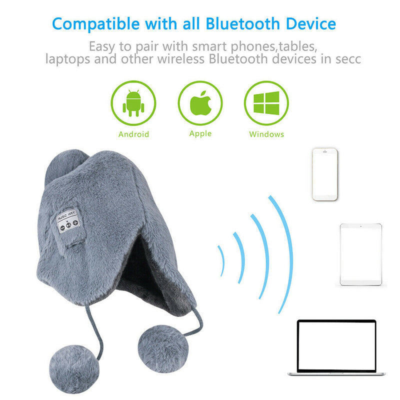 Bluetooth Headphones Beanie Hat Smart Wireless Headset Knit Smart Cap Gray