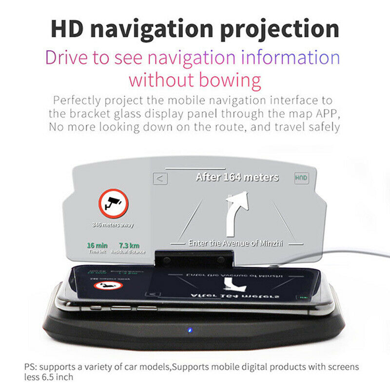 Wireless Charger Car HUD Head Up Display Phone Navigation Holder Qi Charge Dock/
