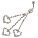 New Three Chain Crystal Heart Dangle Navel Belly Button Ring Piercing JewelrW2G4