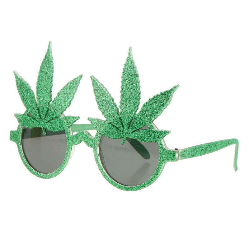 Novelty Glitter Green Maple Leaf Sunglasses Funny Kids Adults Eye Glasses