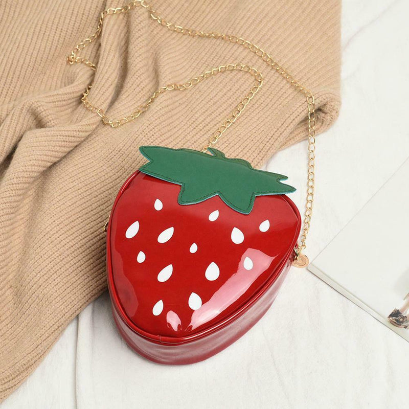 Girl Cute Strawberry Chain Shoulder Bags Women Patent Leather Crossbody Bag