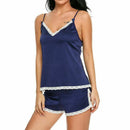 Women Pajamas suit For Summer V-Neck Sleepwear Trim Satin Tops Shorts Set L