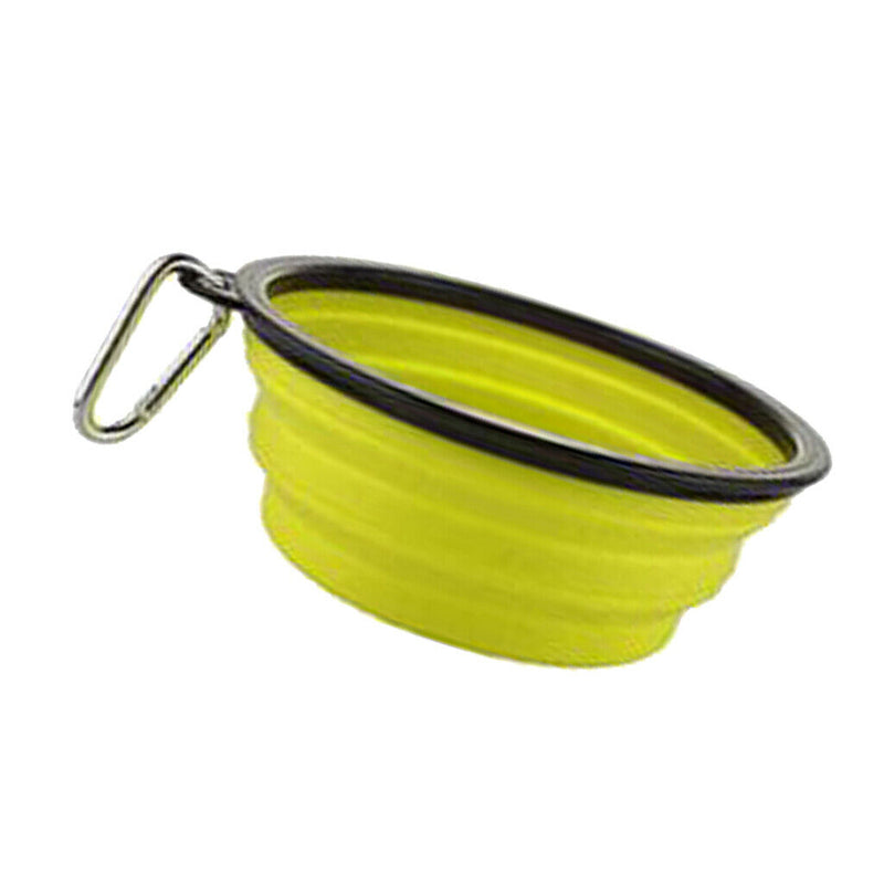 Pet Dog Portable Silicone Collapsible Travel Feeding Bowl Dish Feeder Yellow