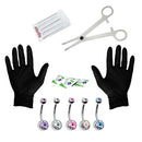 15Pcs Professional Piercing Kit Stainless Steel Double CZ Belly Navel Ring