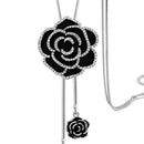 Black Rose Flowers Long Necklace Sweater Chain Crystal Women Jewelry Gift