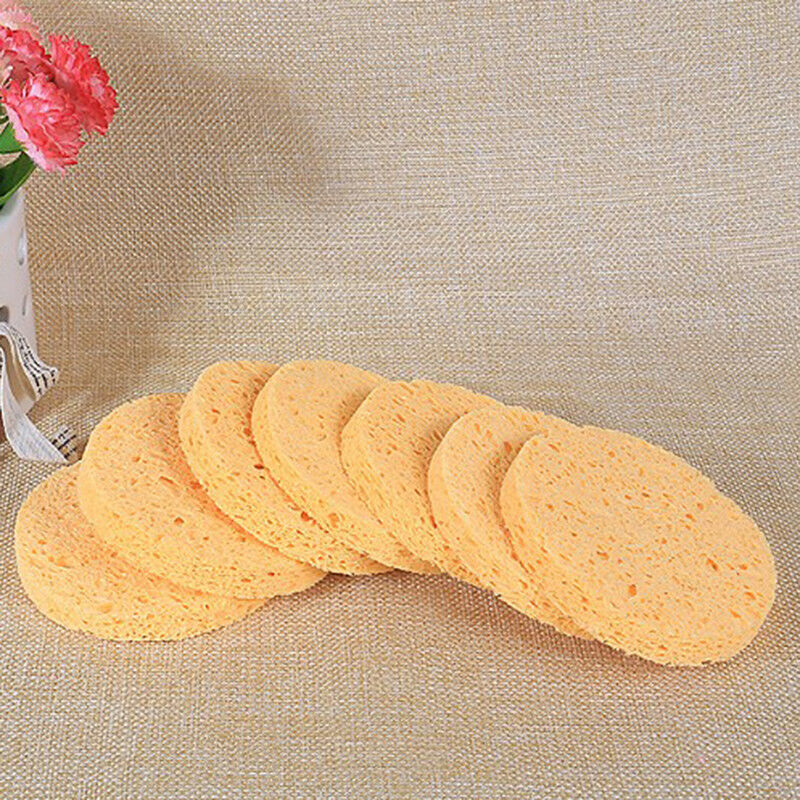 10Pcs Natural Wood Fiber Face Wash Cleansing Round Sponge Makeup Tool Women N3cN