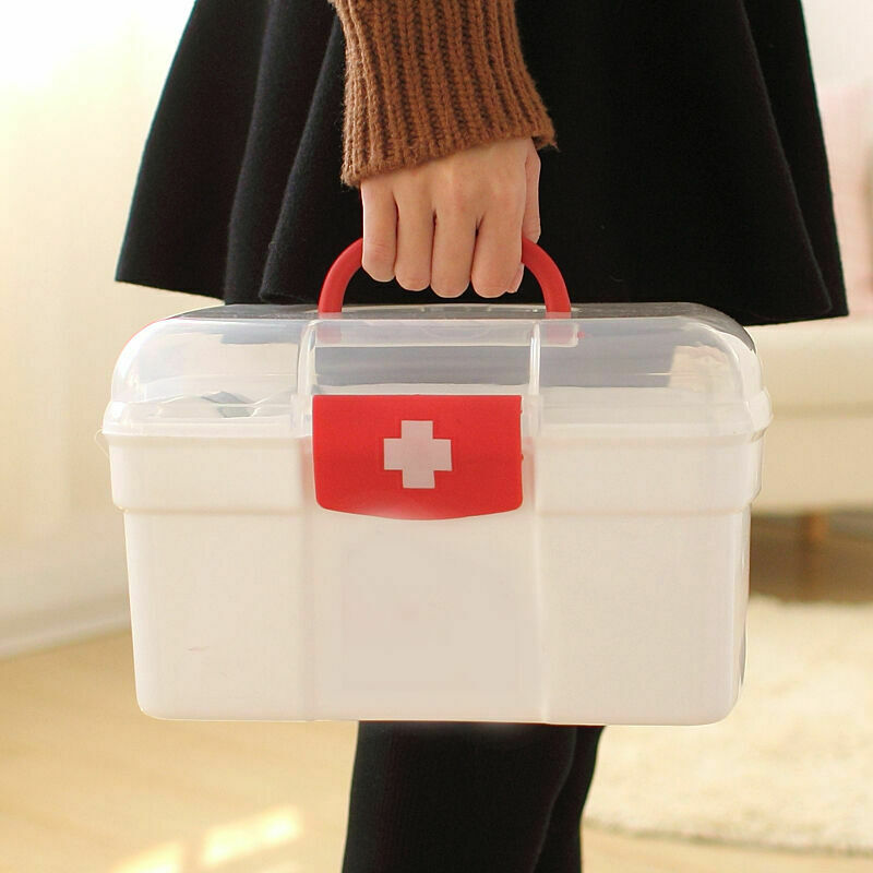 White 2 Layers Health Pill Medicine Chest First Aid Hold Box Storage H3J9 E0P7
