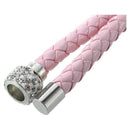 Bangle Bracelet Crystal Braided Leather Clasp Magnetic Jewelry Pink