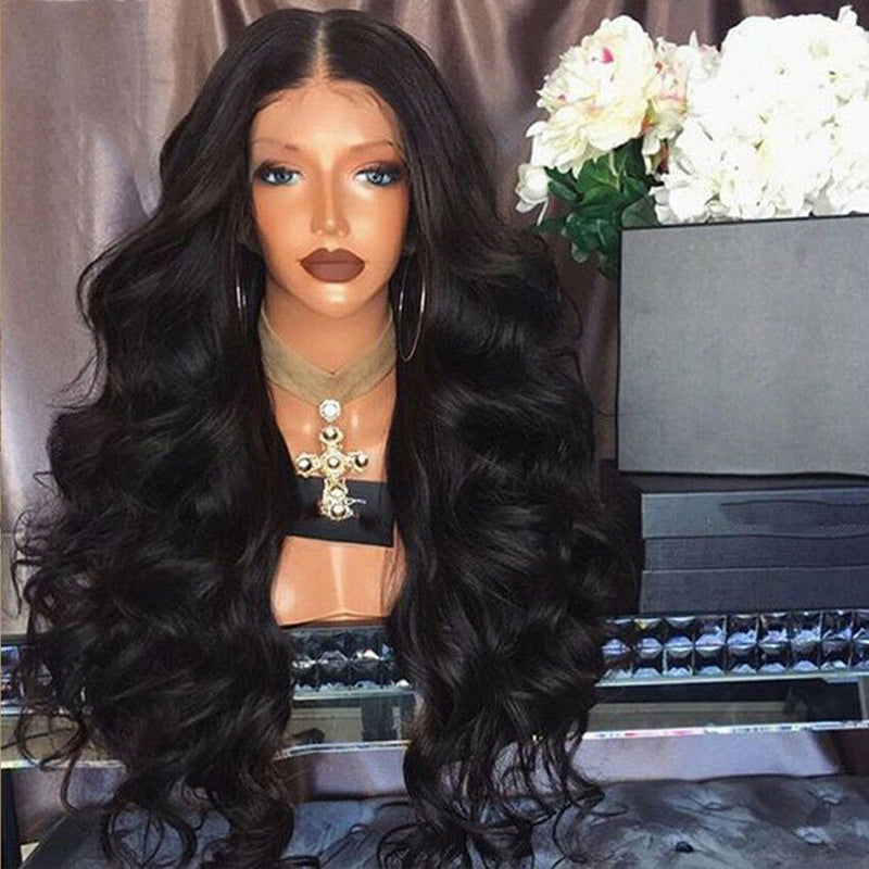 22'' Women Wavy Curly Long Hair Wig Balck Synthetic Heat Resistant Wig Full Hair