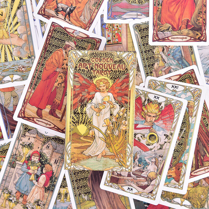Golden Art Nouveau Tarot Deck 78 Cards for Beginners Classic Art Nouveau Sty Hn